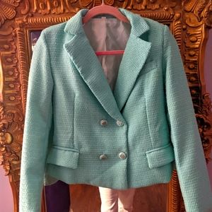 Tiffany blue tweed blazer